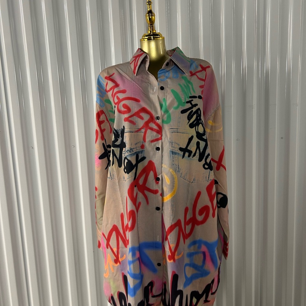 Colorful Graffiti Button-Up Shirt